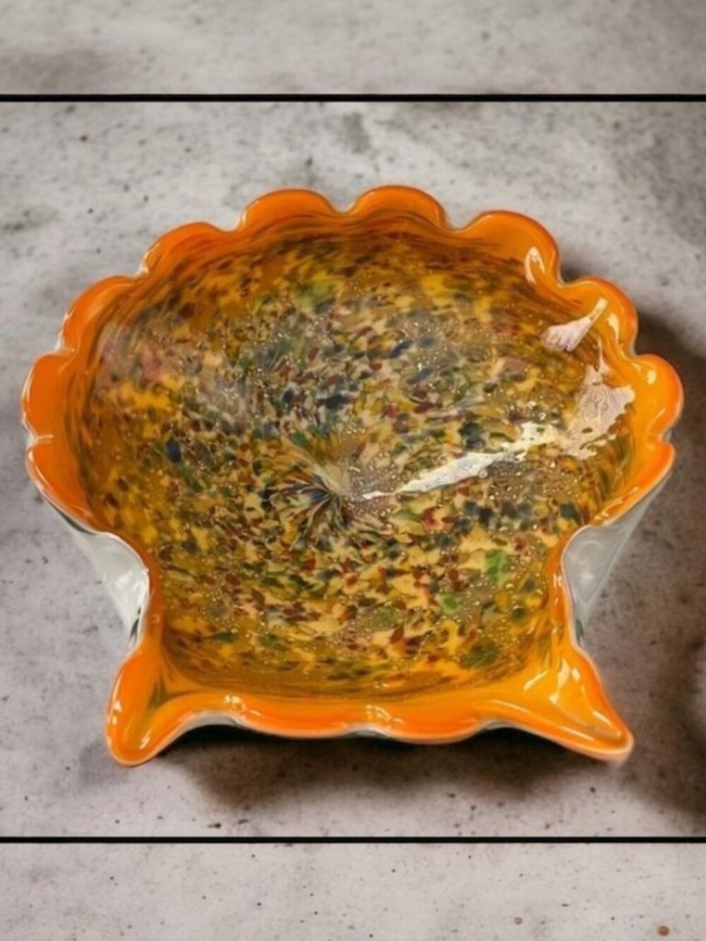 Vintage MCM Murano Glass Bowl Orange Tutti Frutti Shell Dish Large Metallic